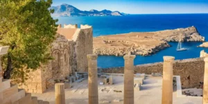 a photo from the top of the acropolis at lindos