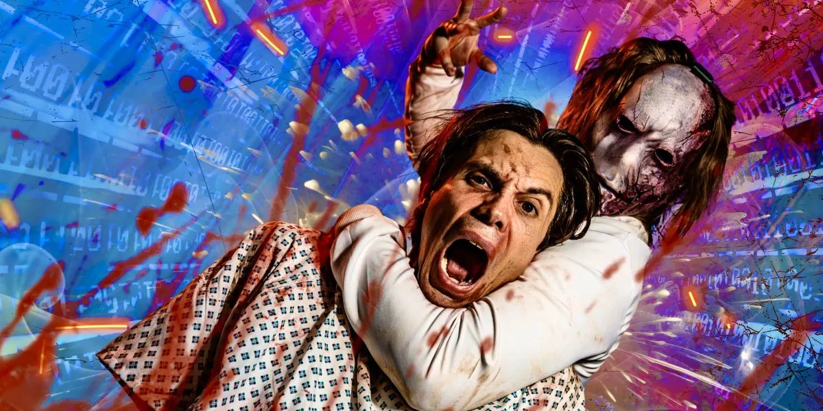 scary man in patients gown being restrained by a scary male doctor tulleys shocktoberfest 2025