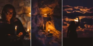 a woman in candlelight spooky season for big kids