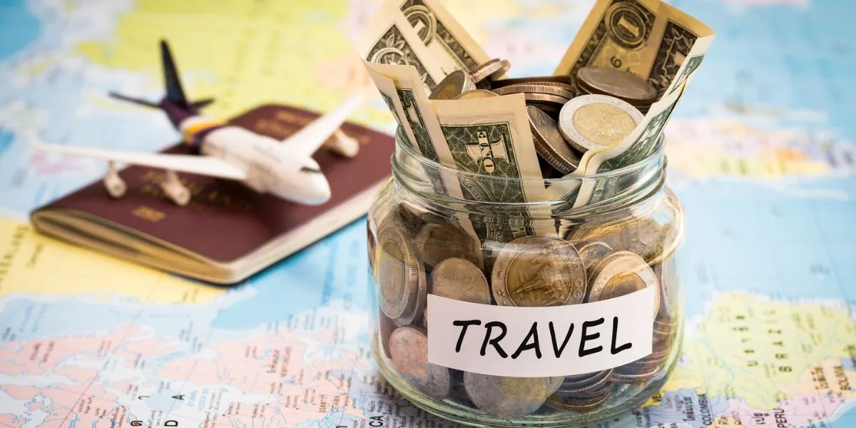 A jar of euros and dollars stood on a map