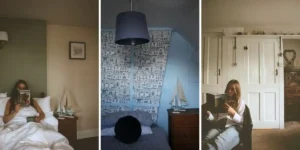 dock cottage robin hoods bay internal shots of the cottage with a young woman reading