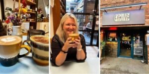 3 photos of the inside of a cafe