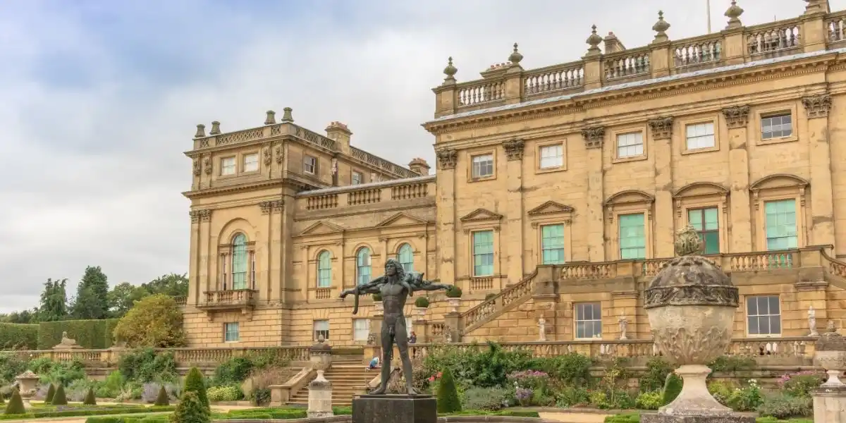 Bronze sculpture of Orpheus in the gardens at Harewood House, the18th-century stately home in Harewood near Leeds in Yorkshire. Charlotte verity is exhibiting here
