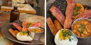 close up of bacon and egg brunch in york