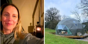 glamping in the brecon beacons the view out over woodland to a glamping pod