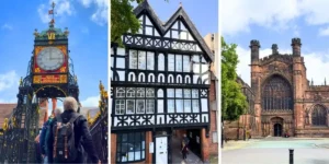 three images of buildings in chester