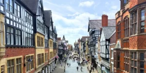 a view from the Chester Walls, looking down at the sttreet