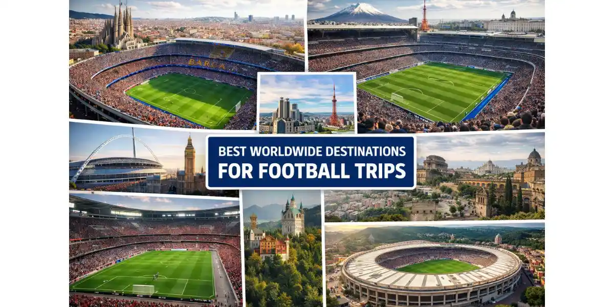 destinations for football fans - composite of images from football stadiums