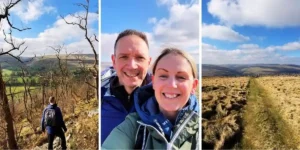 composite of 3 photos happy couple walking in the yorkshire dales