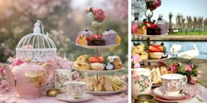 afternoon tea laid out on a table by the canal
