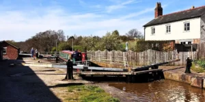 a barge on a canal in the UK on a sunny day