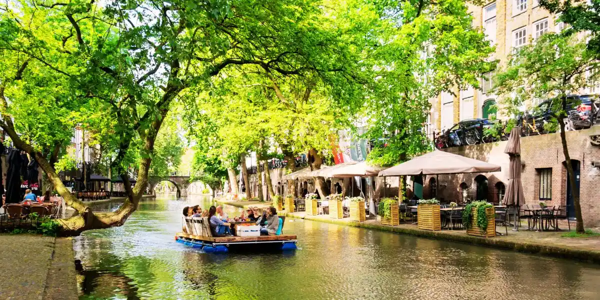 Utrecht canals and Dom tower on a summer day, Netherlands