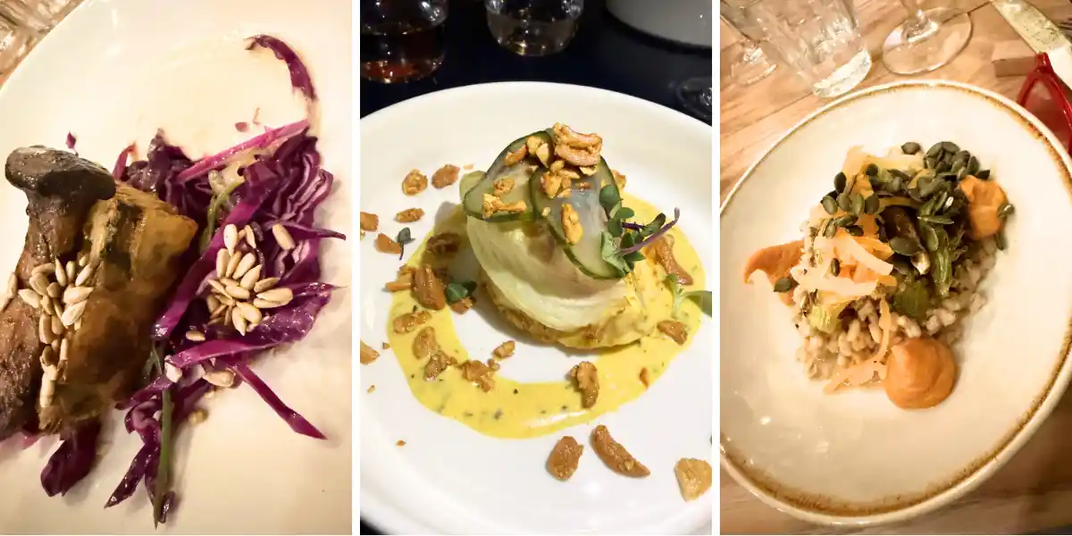 three images of food