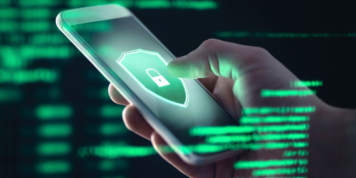 Mobile phone personal data and cyber security threat concept. Cellphone fraud. Smartphone hacked with illegal spyware. Smartphone hacked