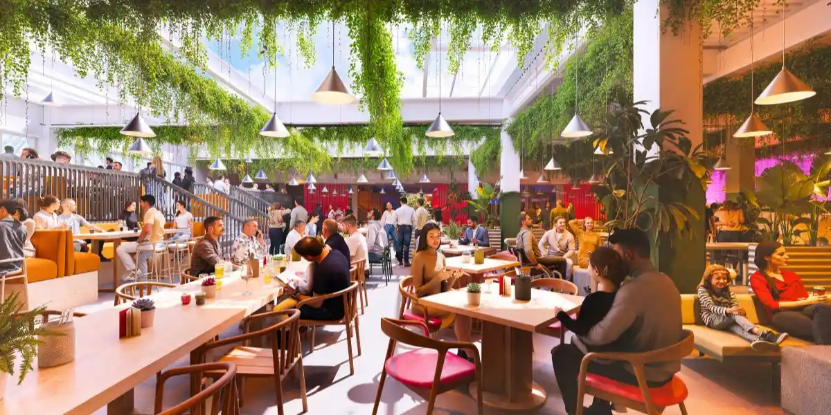 image of the inside of freight island newcastle, a restaurant setting