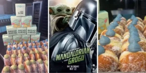 three images promoting the grogu mandalorian movie
