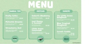 photo of the menu at the grogu cafe