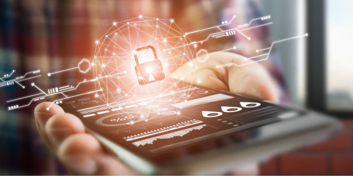 smartphone screen shows the key in the Security online world. the display and technology advances in communications. The concept of advancement in the online world