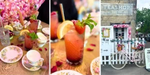 3 images different shots of afternoon tea in a little cafe