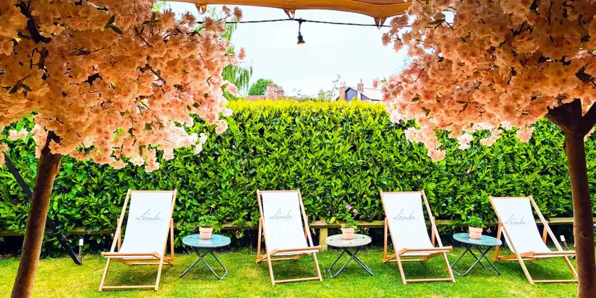 the greyhound on the test garden with deckchairs