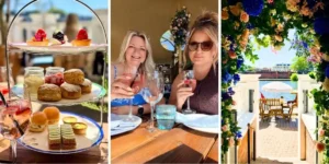 3 images of a mum and daughter enjoying afternoon tea