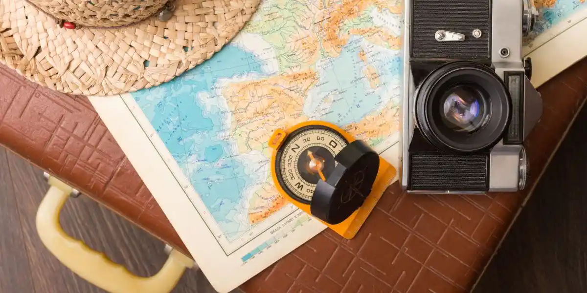 travel concept map and compass