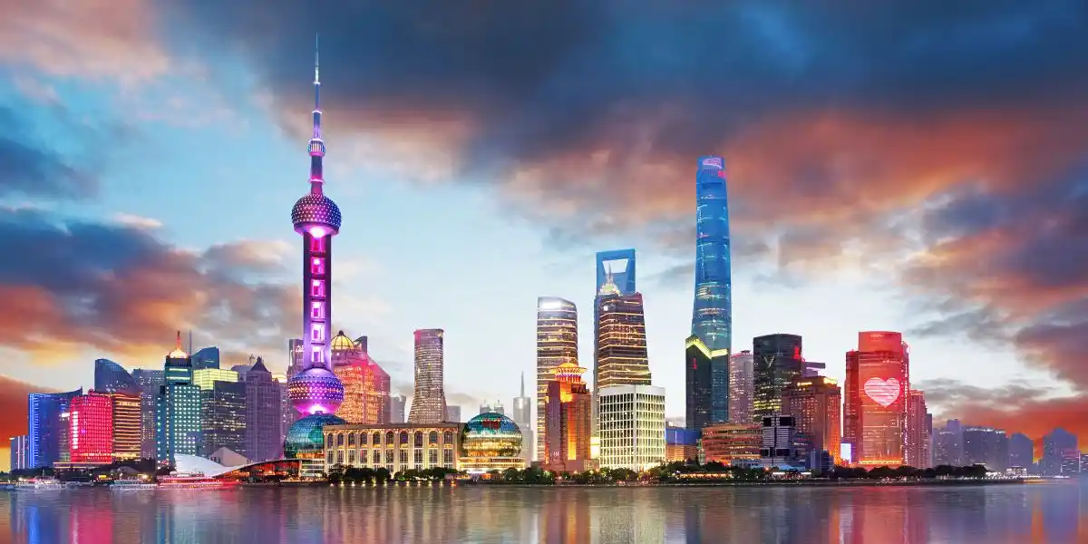 China - Shanghai skyline at sunset.
