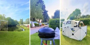 3 images of fun on a campsite