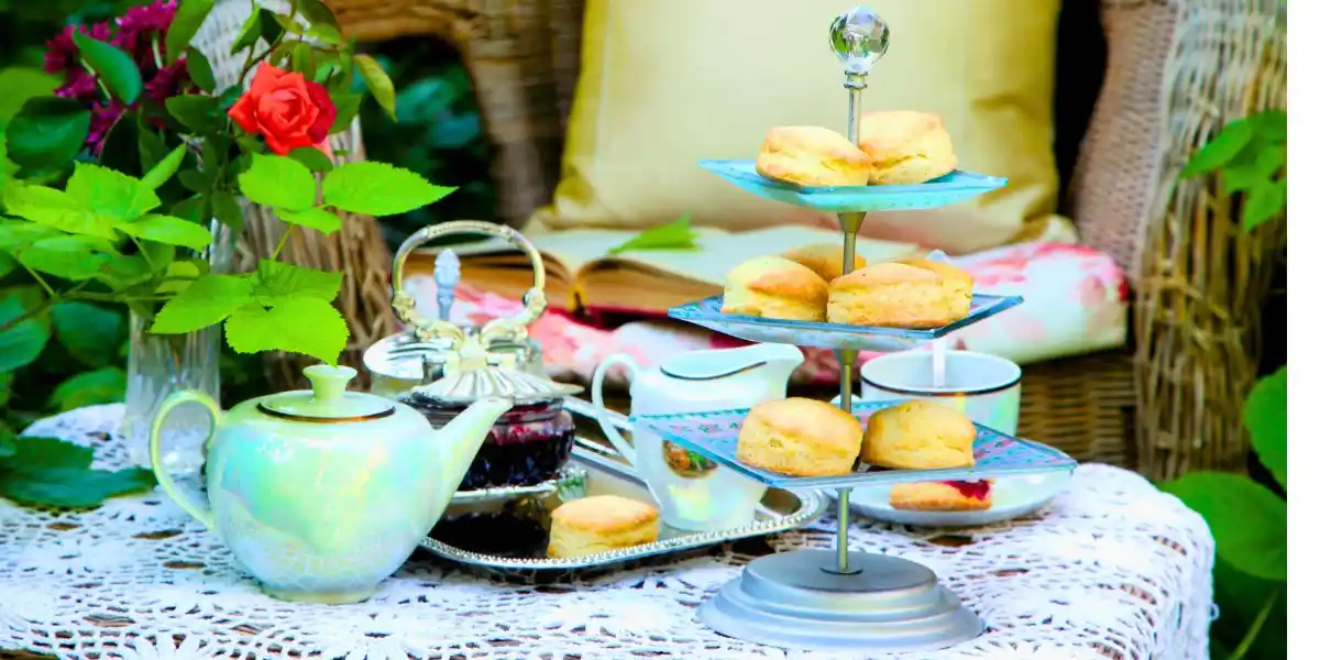 picture of afternoon tea in a garden in lancashire