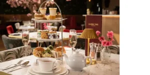 an afternoon tea laid out on a table at the cherry tree