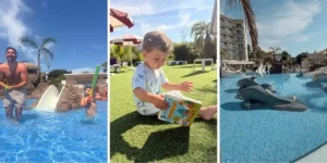 young boy having fun in the swimming pool