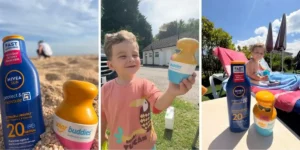 close up images of Nivea suncream and sun solar products
