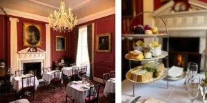 the interior of Lytham Hall set up for afternoon tea