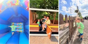 a bouncy castle and childrens steam train