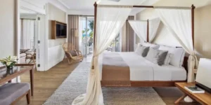 One of the beautiful bedrooms at the heritage resort in mauritius