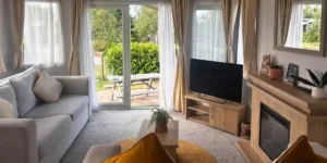 the inside of a chalet at love 2 stay
