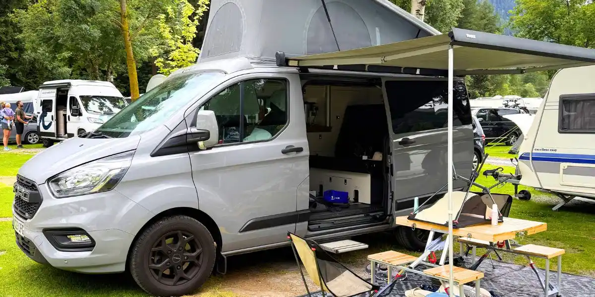 a campervan in the lake district with a duvalay sleeping bag