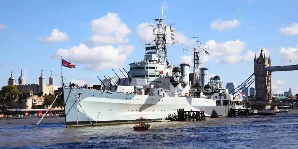 HMS Belfast on the River Thames, World War II battleship which is now a floating museum