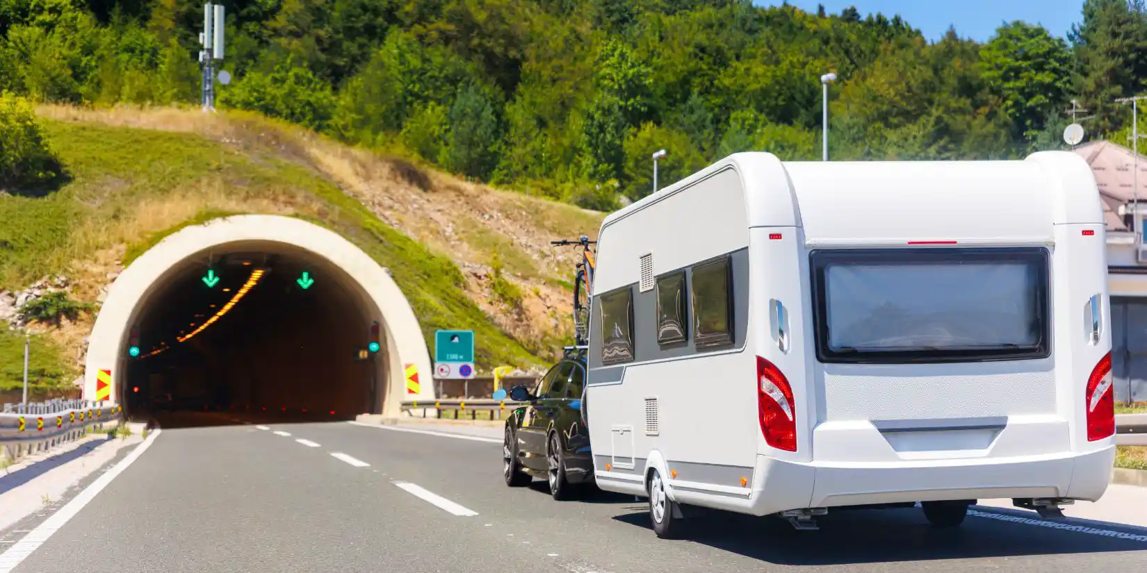 a caravan driving into a tunnel in france