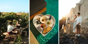 three images of the magma resort in Santorini