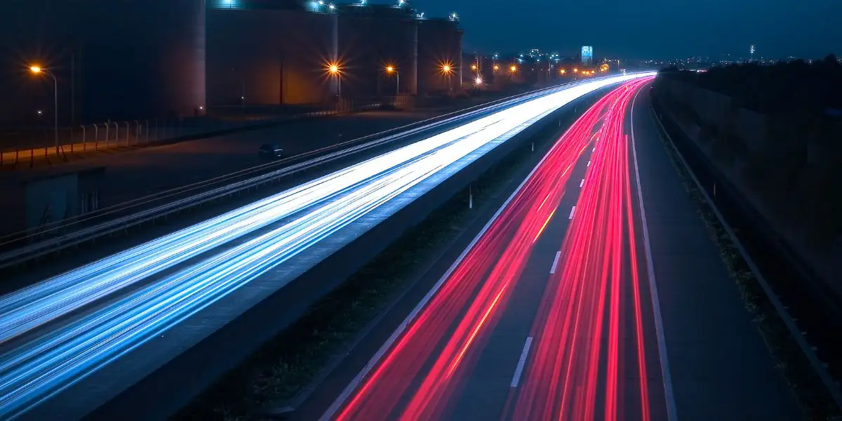 red lights on a road at night