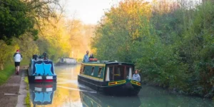 two barges on the canal on a crisp winters day