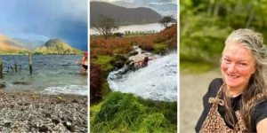three photos of Sara Barnes Wild Swimming in the Lake District