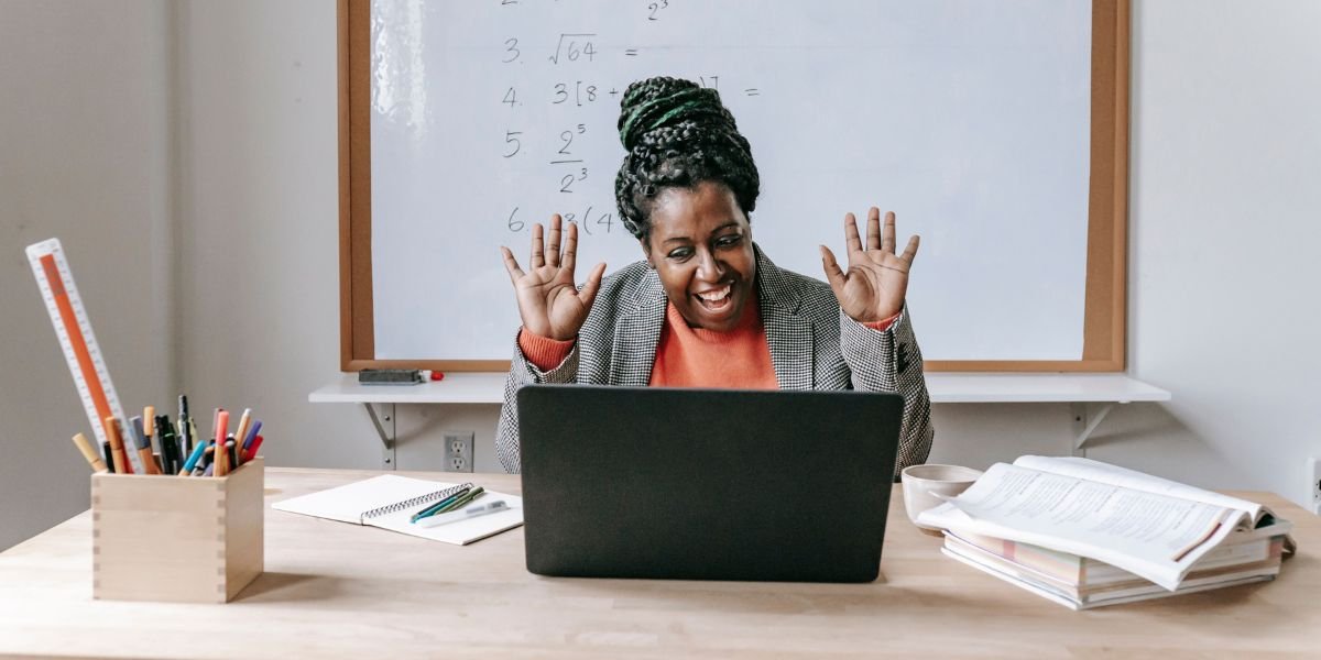 Smiling tutor enjoying teaching english as foreign language online