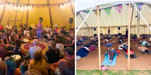 people doing yoga at the big retreat
