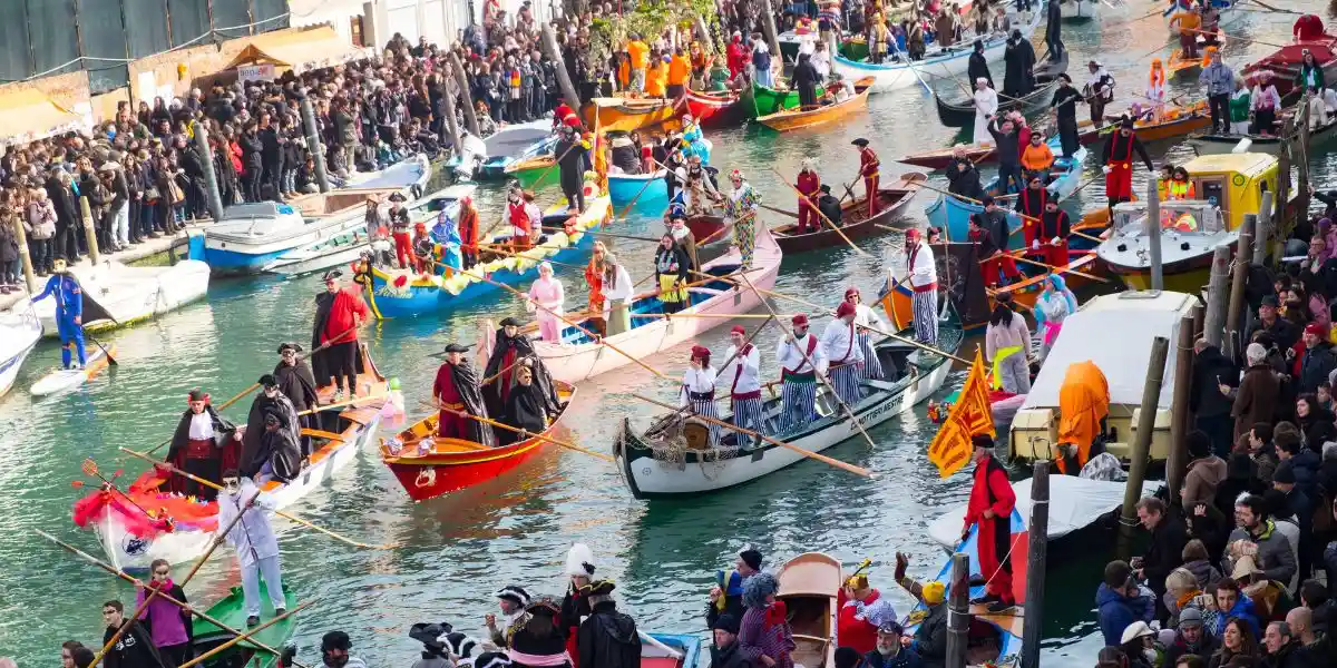 venica carnival with gondolas on the water