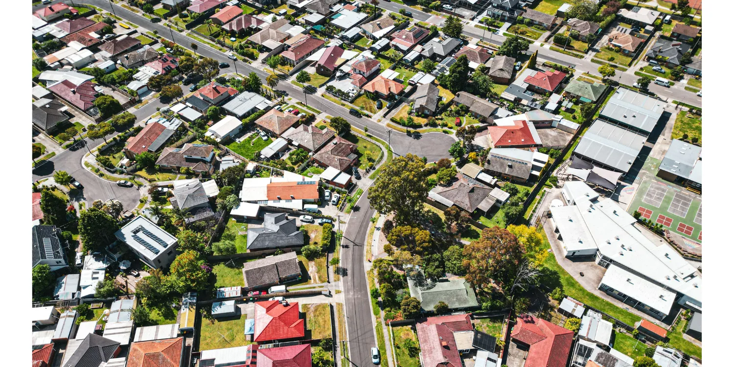 drones eye view of houses and streets in Australia
