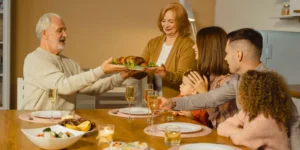 3 generations of a family are having dinner