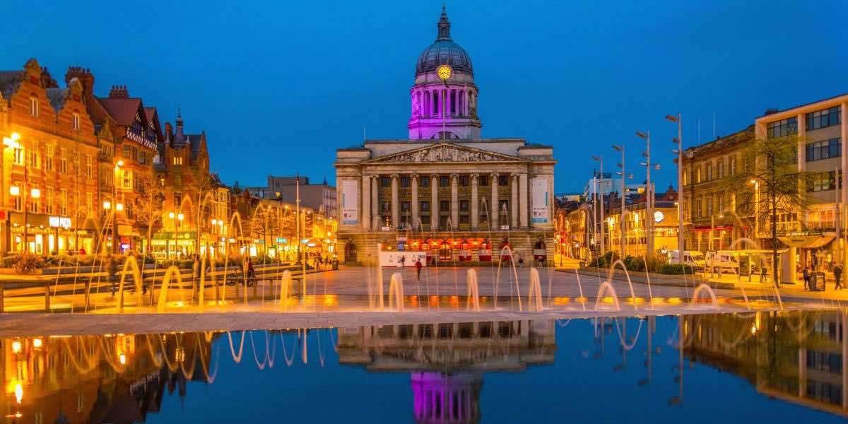 nottingham at night with sparkling lights