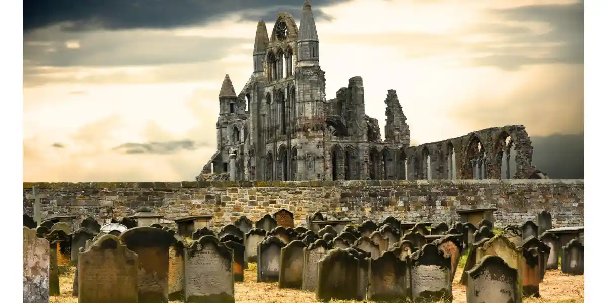 whitby abbey with the gravestones in the foreground